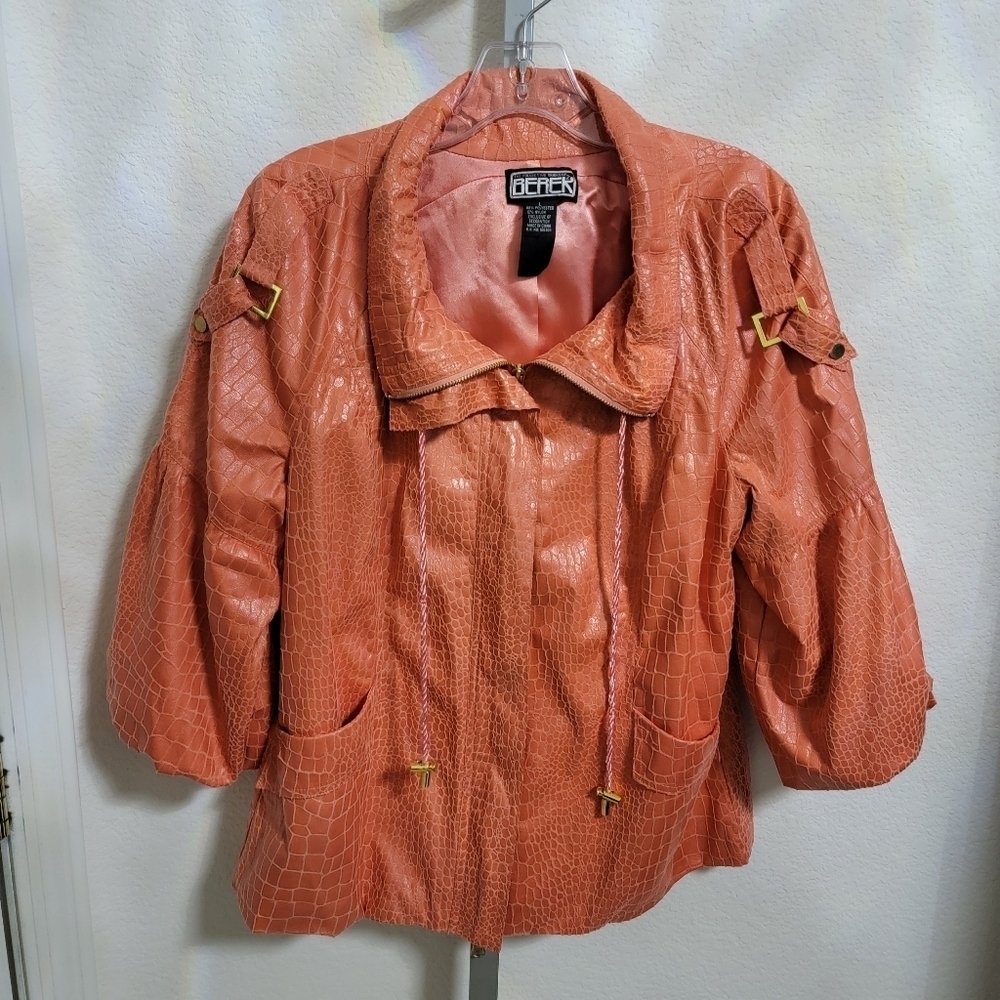 Berek Orange Bomber Jacket with Wide Collar and Decorative Details